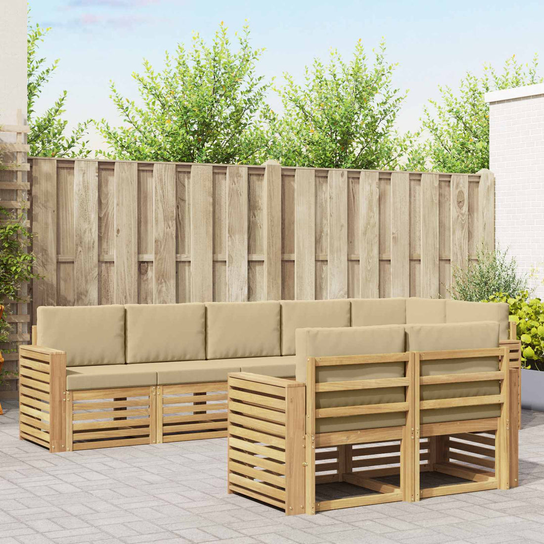 vidaXL Conjunto de sofás de exterior 8 uds. y Beige Poliéster