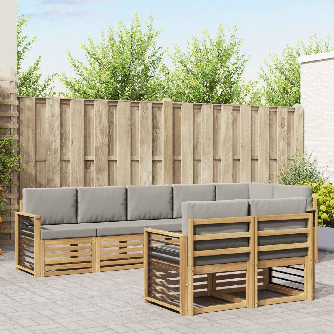vidaXL Conjunto de sofás de exterior 8 uds. Blanco y Gris Claro