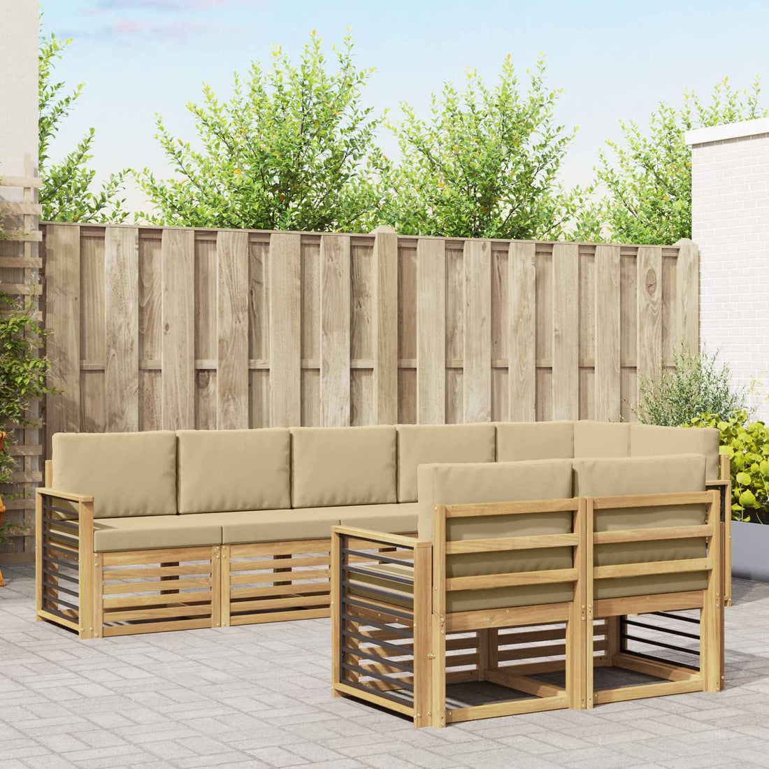 vidaXL Conjunto de sofás de exterior 8 uds. y Beige Poliéster