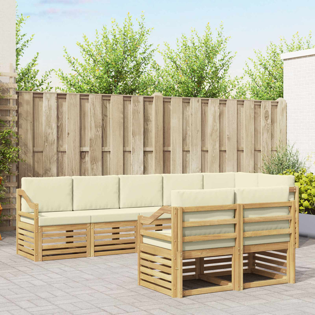 vidaXL Conjunto de sofás de exterior 8 uds. Blanco y Crema Poliéster