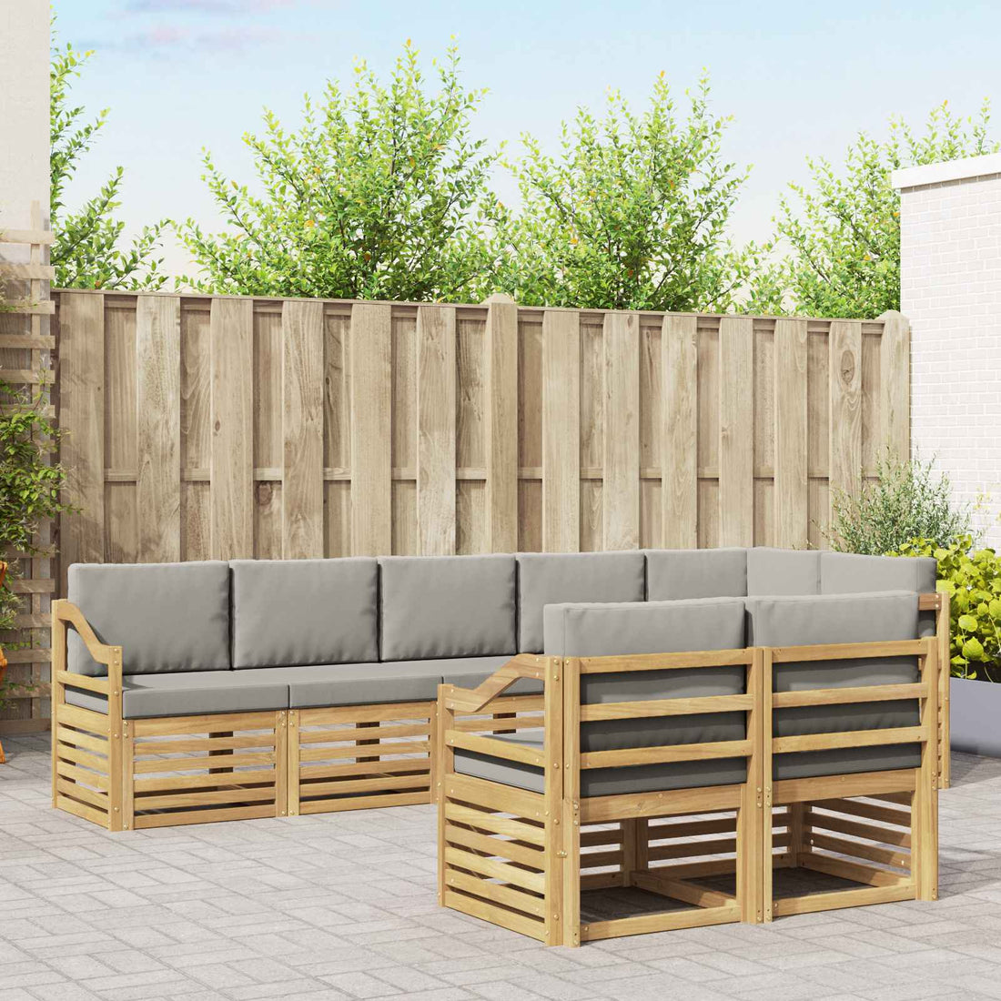 vidaXL Conjunto de sofás de exterior 8 uds. Blanco y Gris Claro