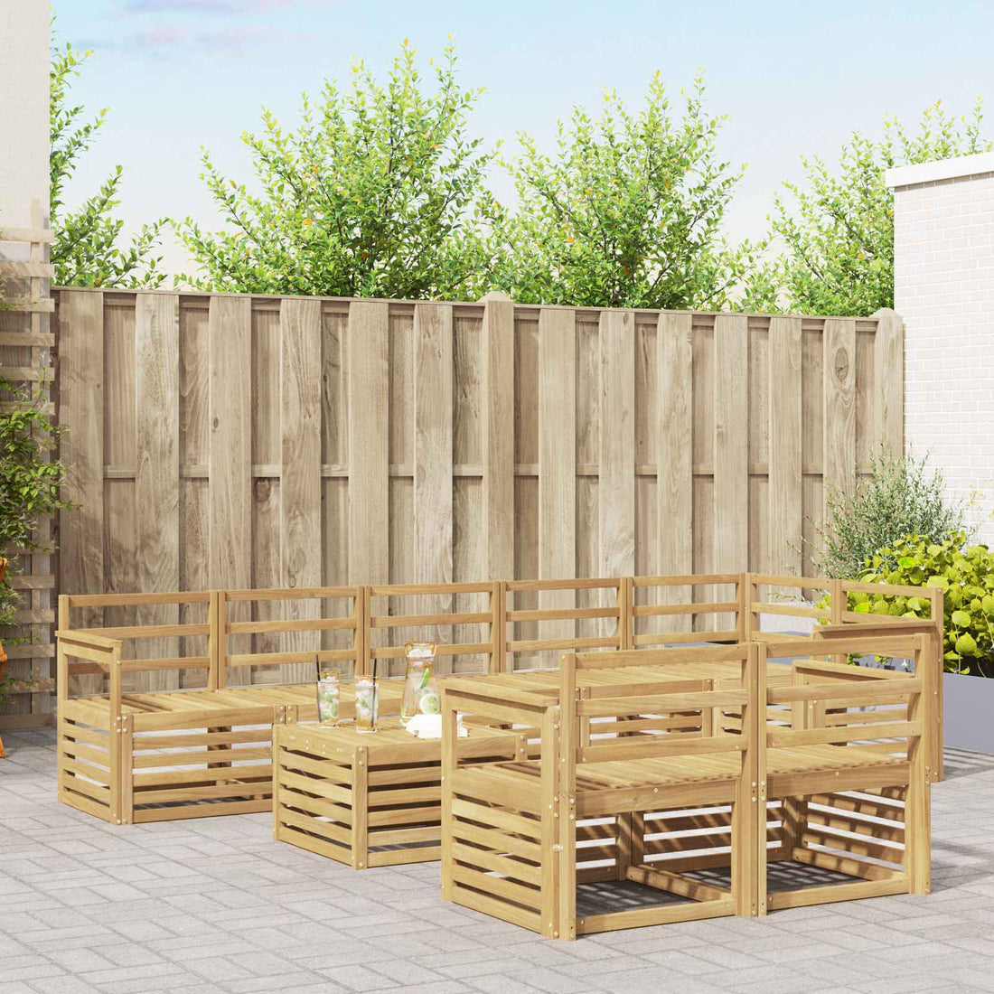 vidaXL Conjunto de sofás de exterior 9 uds. Blanco