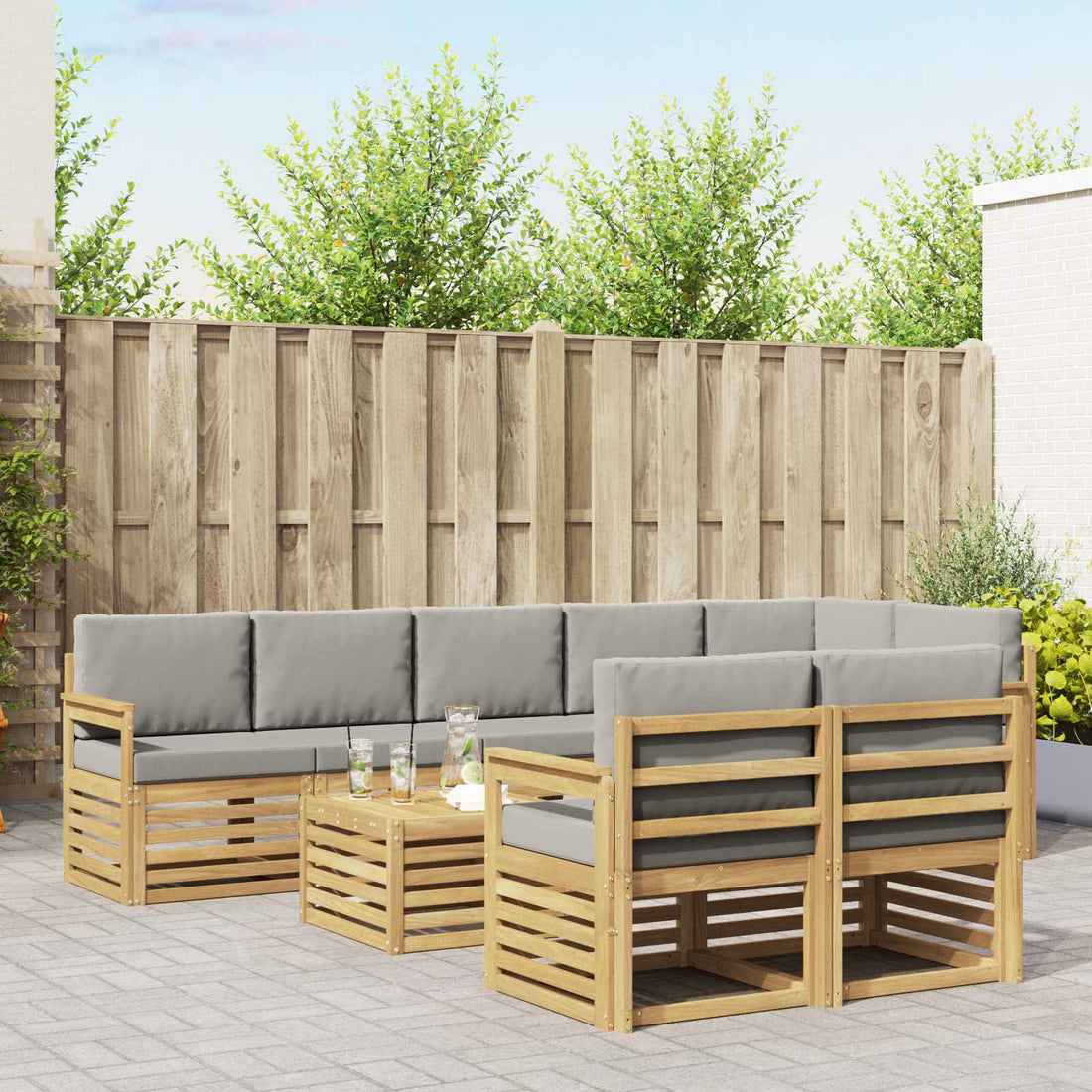 vidaXL Conjunto de sofás de exterior 9 uds. Blanco y Gris Claro