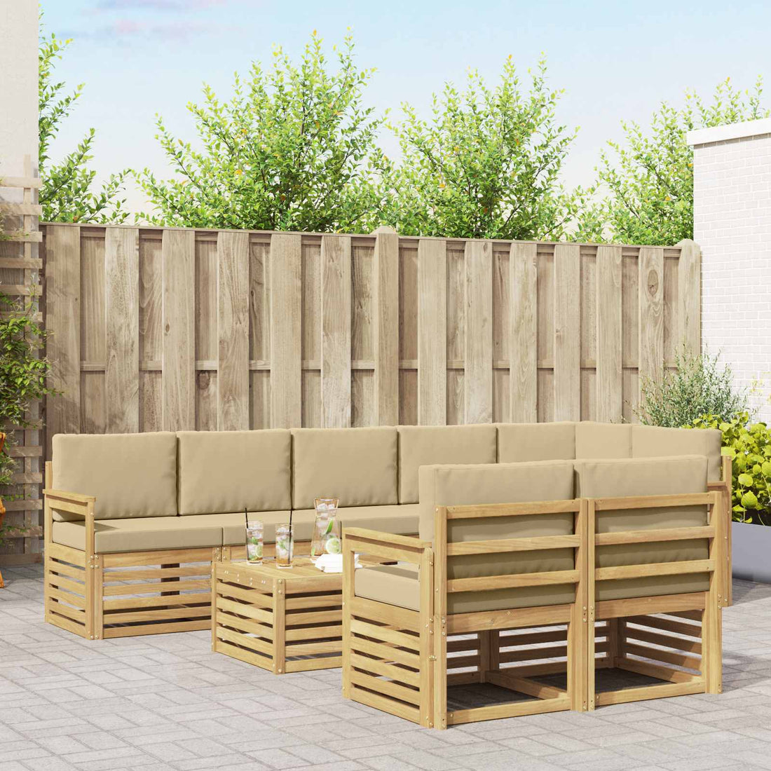 vidaXL Conjunto de sofás de exterior 9 uds. y Beige Poliéster