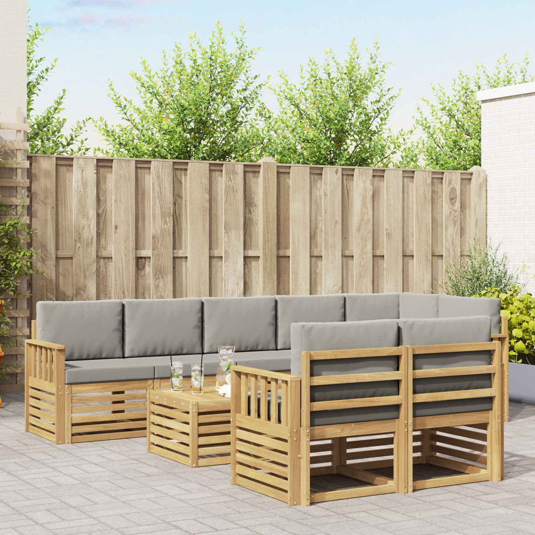 vidaXL Conjunto de sofás de exterior 9 uds. Blanco y Gris Claro