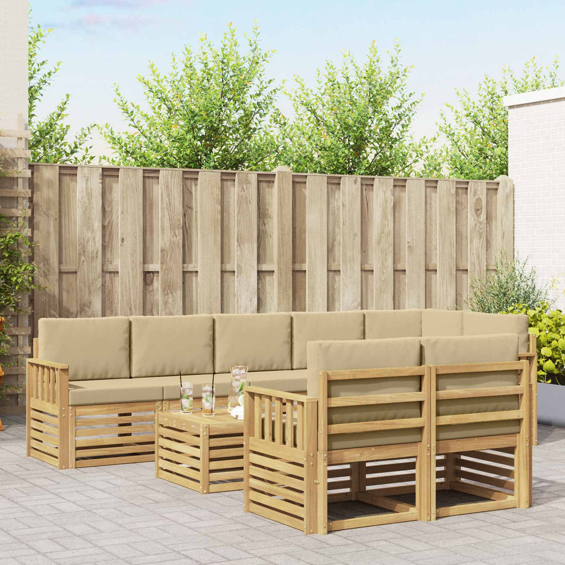 vidaXL Conjunto de sofás de exterior 9 uds. y Beige Poliéster