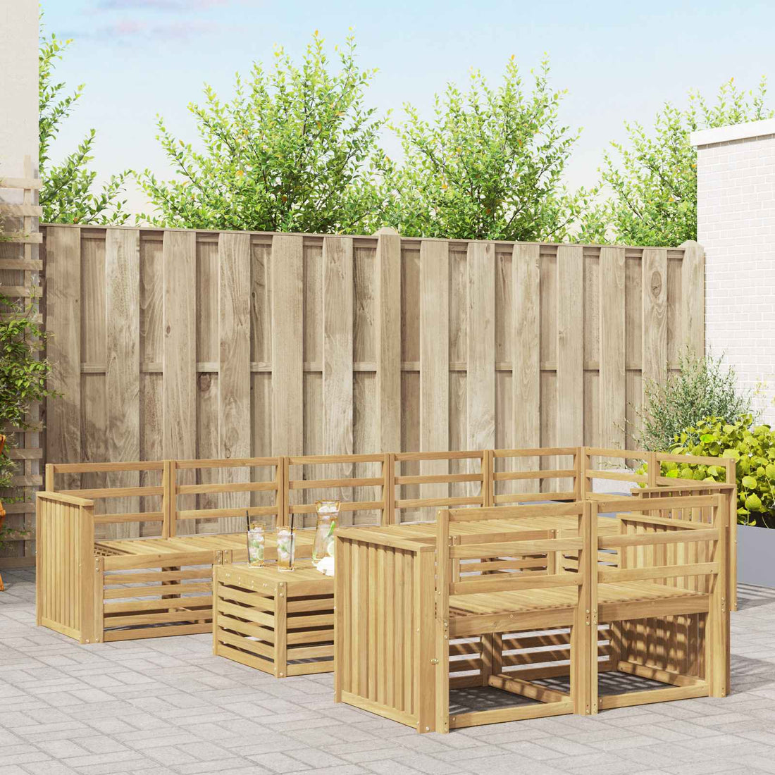 vidaXL Conjunto de sofás de exterior 9 uds. Blanco