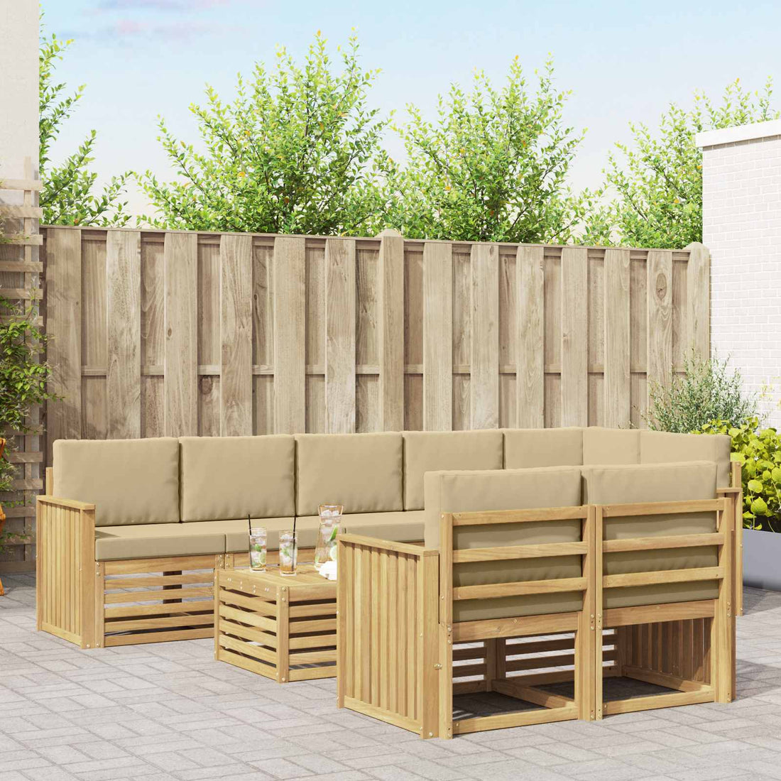 vidaXL Conjunto de sofás de exterior 9 uds. y Beige Poliéster