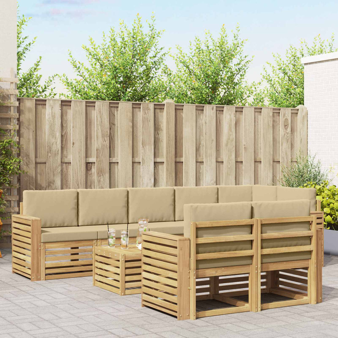 vidaXL Conjunto de sofás de exterior 9 uds. y Beige Poliéster