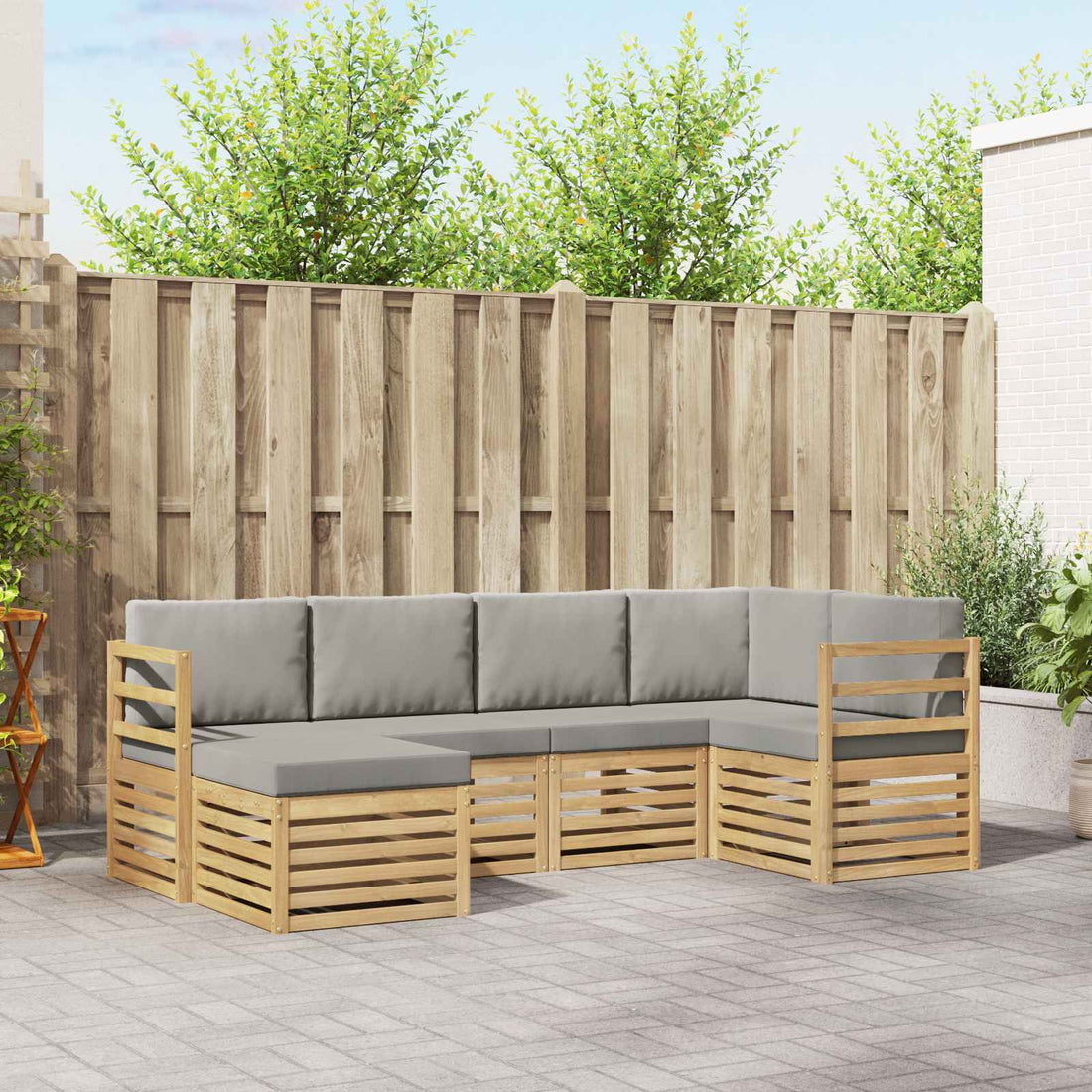 vidaXL Conjunto de sofás de exterior 6 uds. Blanco y Gris Claro