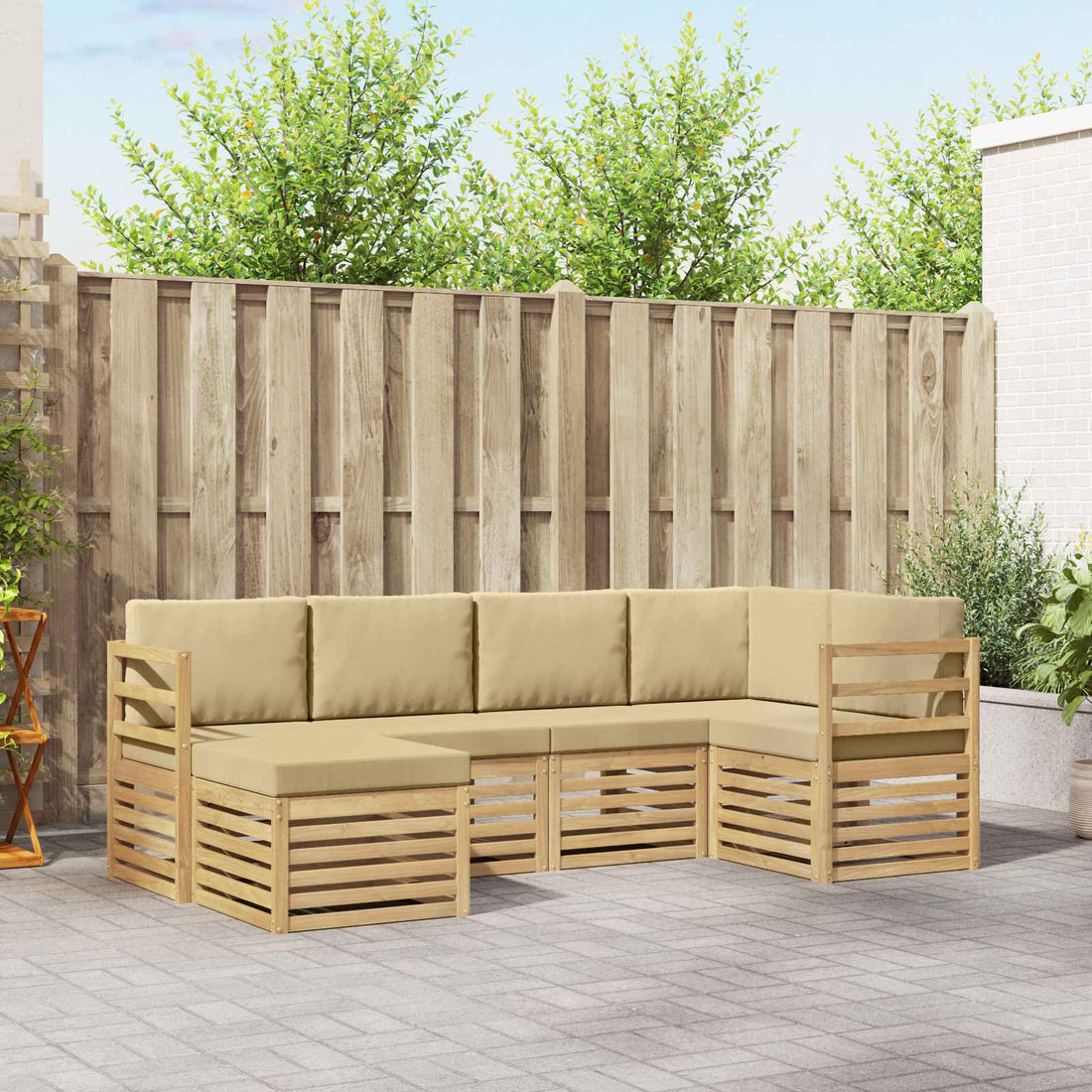 vidaXL Conjunto de sofás de exterior 6 uds. y Beige Poliéster