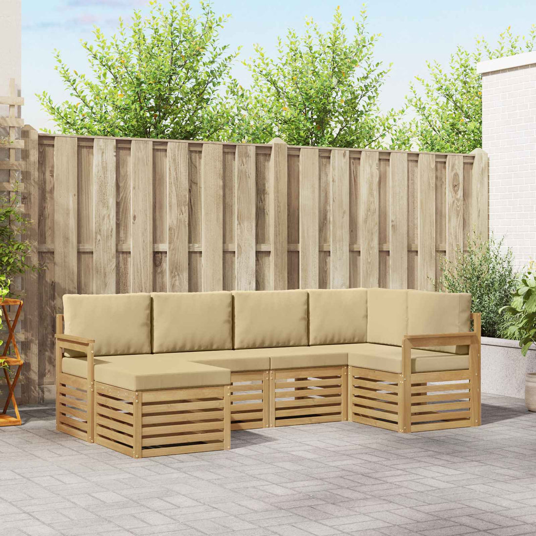 vidaXL Conjunto de sofás de exterior 6 uds. y Beige Poliéster