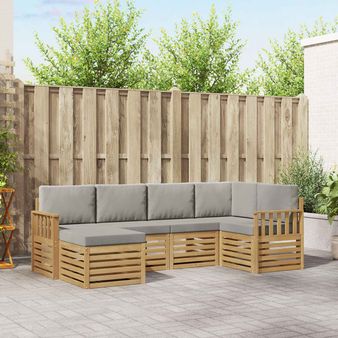 vidaXL Conjunto de sofás de exterior 6 uds. Blanco y Gris Claro
