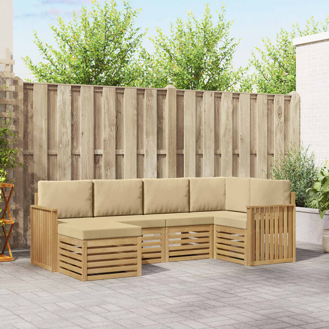 vidaXL Conjunto de sofás de exterior 6 uds. y Beige Poliéster