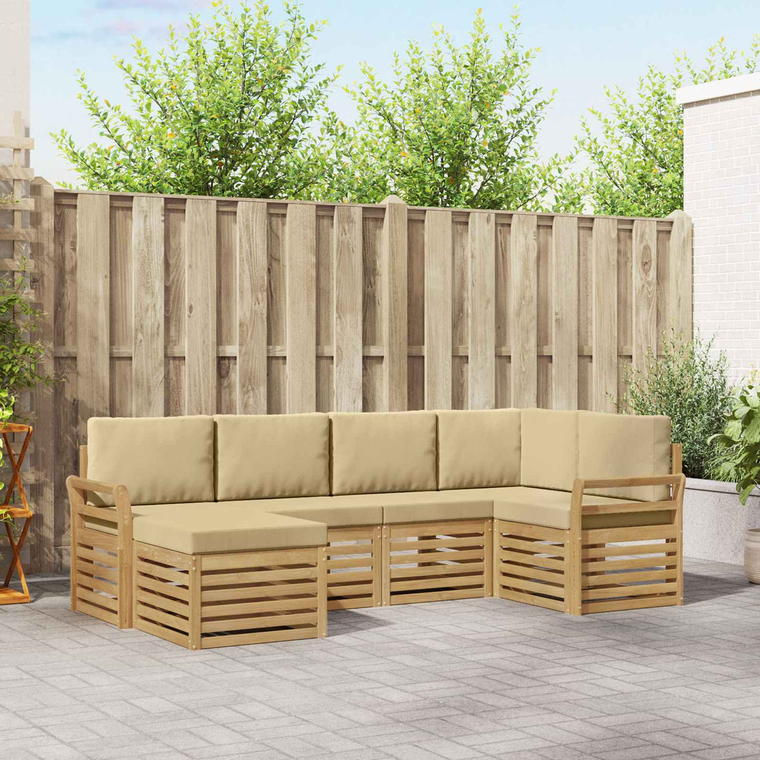 vidaXL Conjunto de sofás de exterior 6 uds. y Beige Poliéster