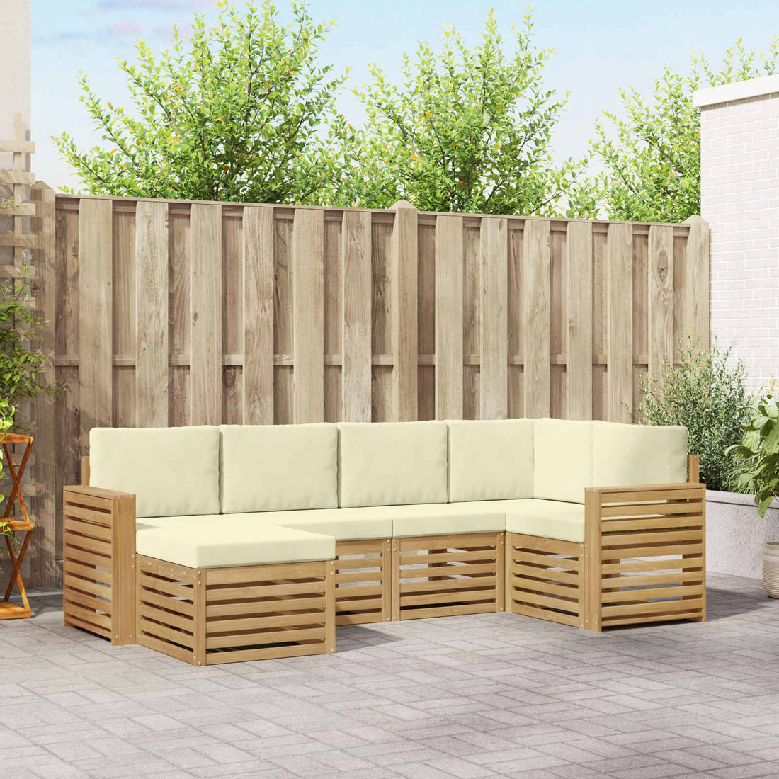 vidaXL Conjunto de sofás de exterior 6 uds. Blanco y Crema Poliéster