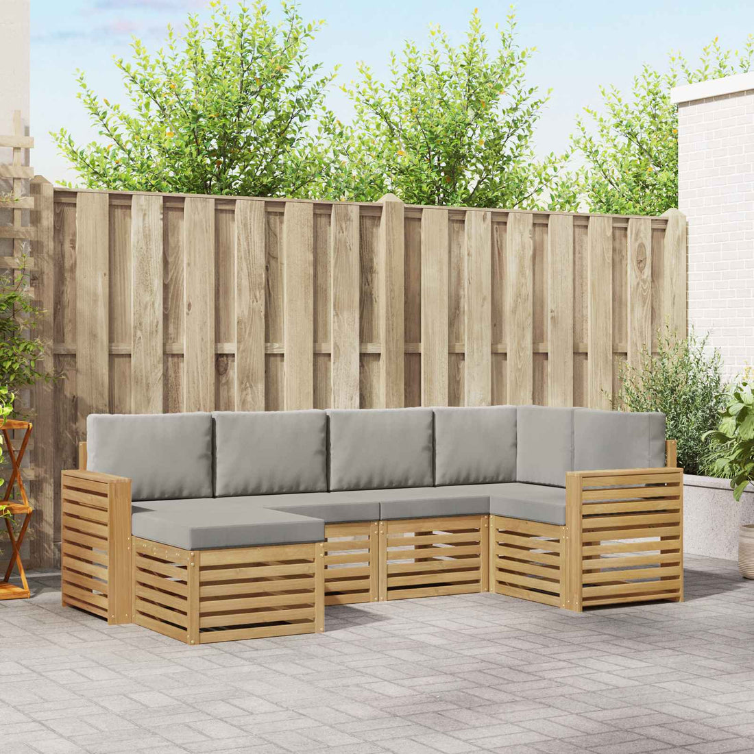 vidaXL Conjunto de sofás de exterior 6 uds. Blanco y Gris Claro