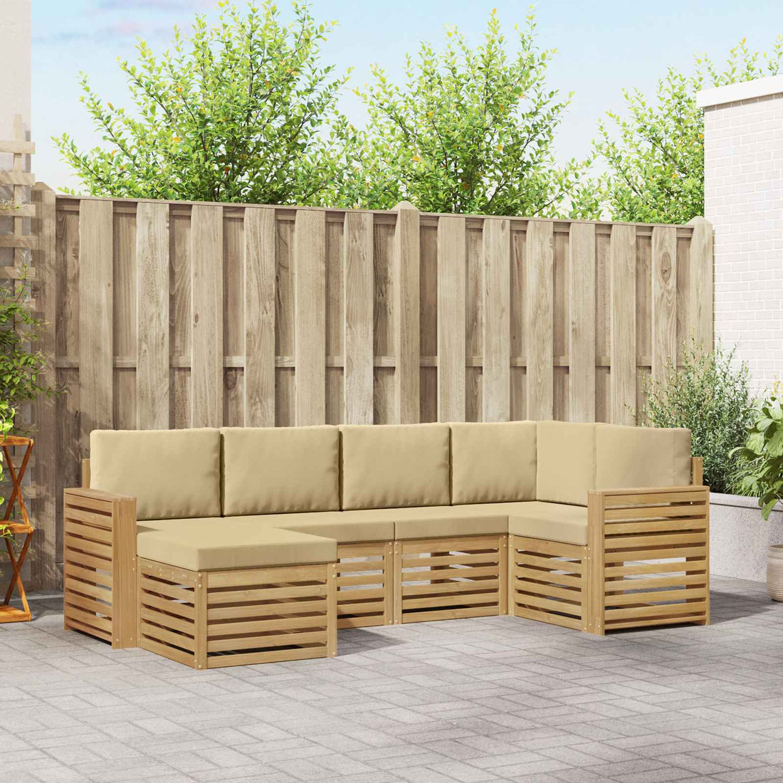vidaXL Conjunto de sofás de exterior 6 uds. y Beige Poliéster