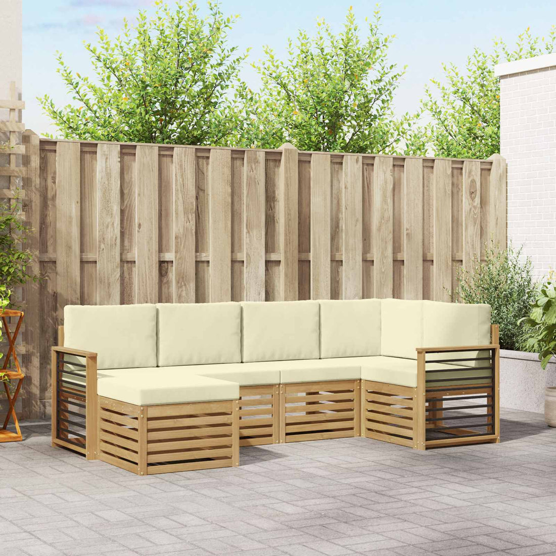 vidaXL Conjunto de sofás de exterior 6 uds. Blanco y Crema Poliéster