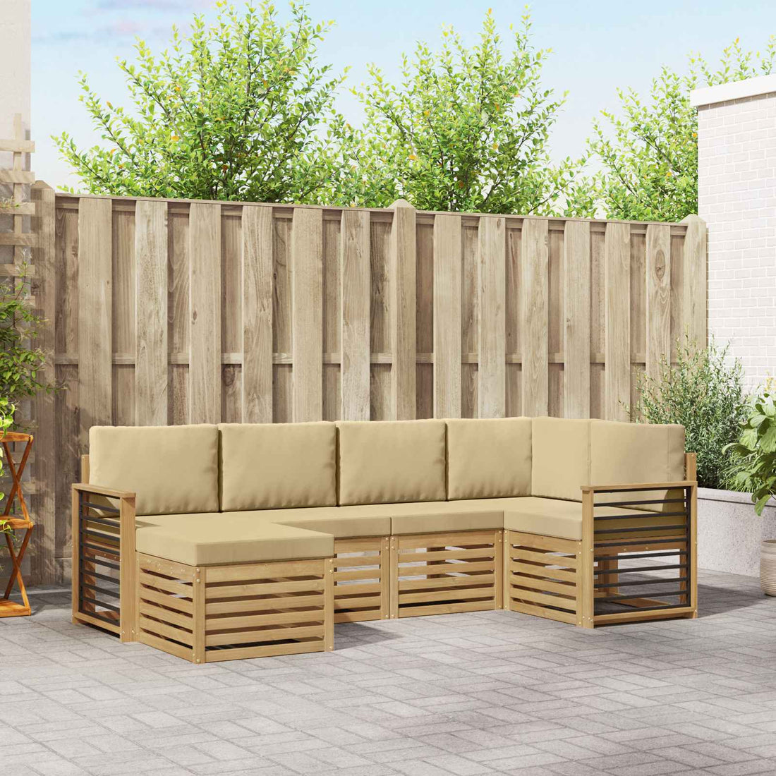 vidaXL Conjunto de sofás de exterior 6 uds. y Beige Poliéster