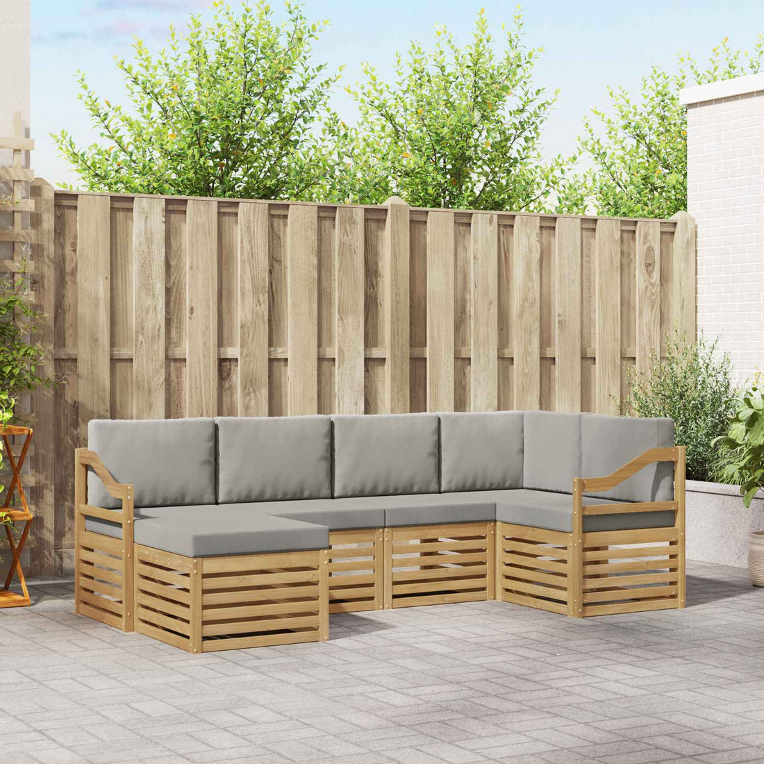 vidaXL Conjunto de sofás de exterior 6 uds. Blanco y Gris Claro