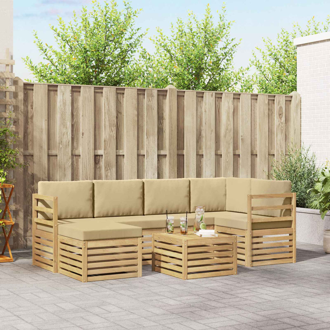 vidaXL Conjunto de sofás de exterior 7 uds. y Beige Poliéster