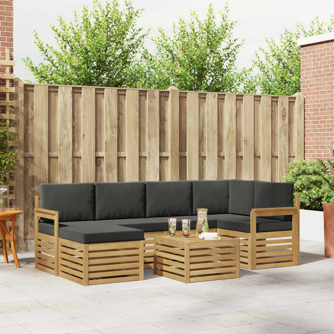 vidaXL Conjunto de sofás de exterior 7 uds. Blanco y Antracita