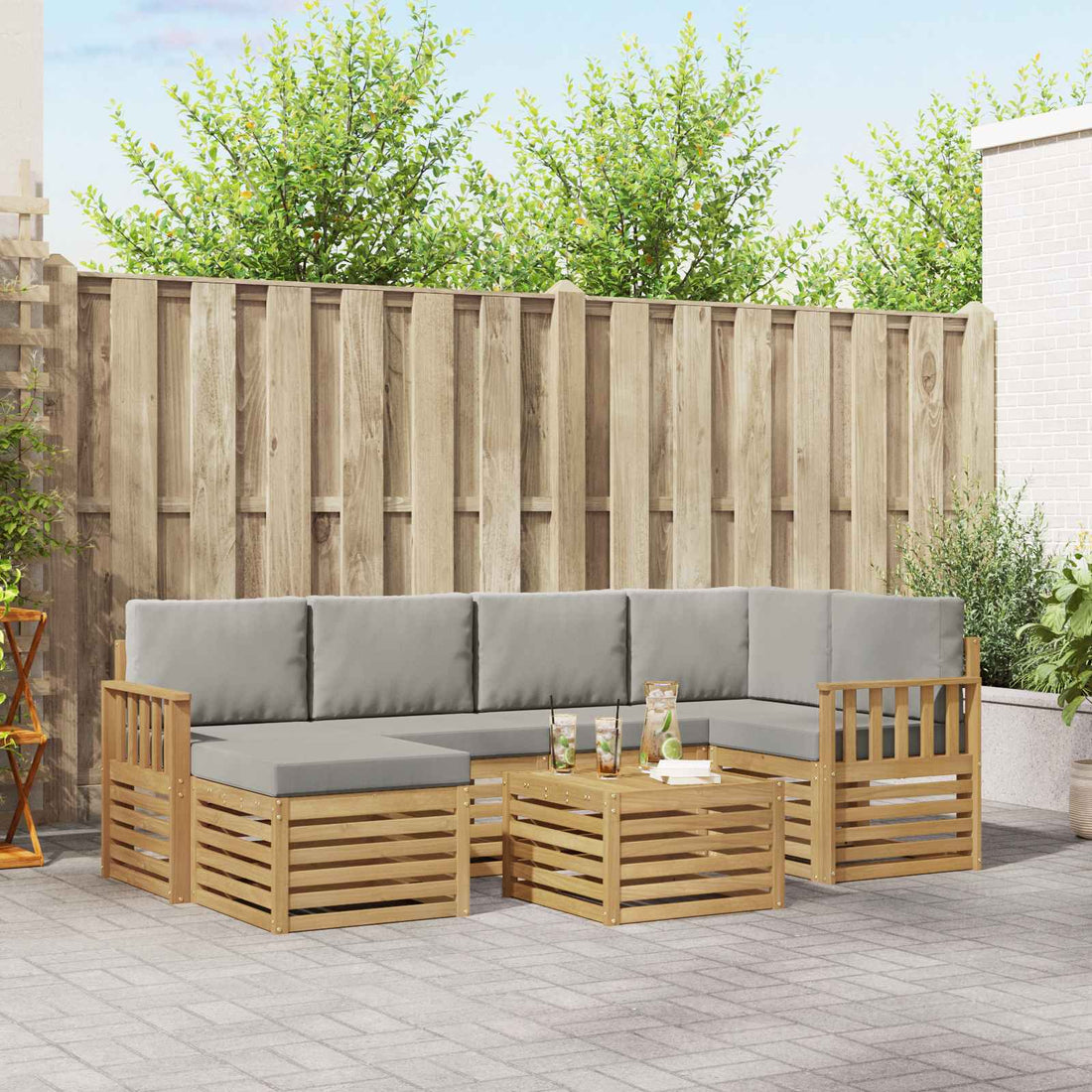 vidaXL Conjunto de sofás de exterior 7 uds. Blanco y Gris Claro
