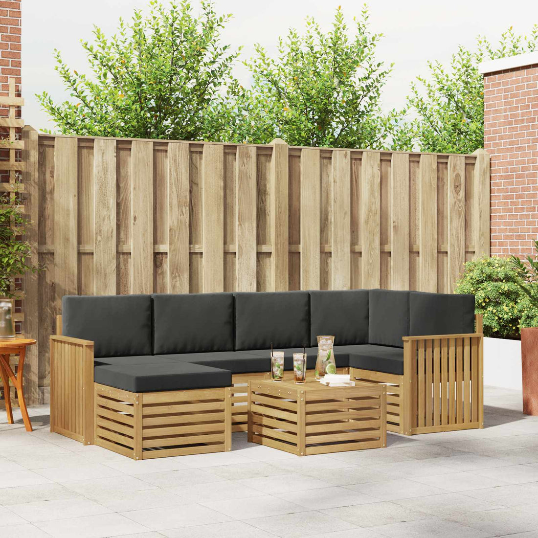 vidaXL Conjunto de sofás de exterior 7 uds. Blanco y Antracita