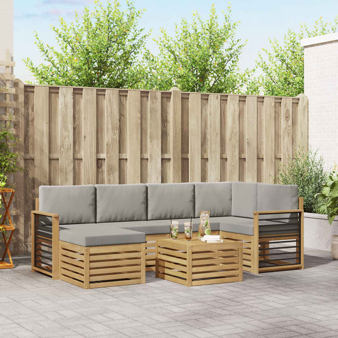 vidaXL Conjunto de sofás de exterior 7 uds. Blanco y Gris Claro