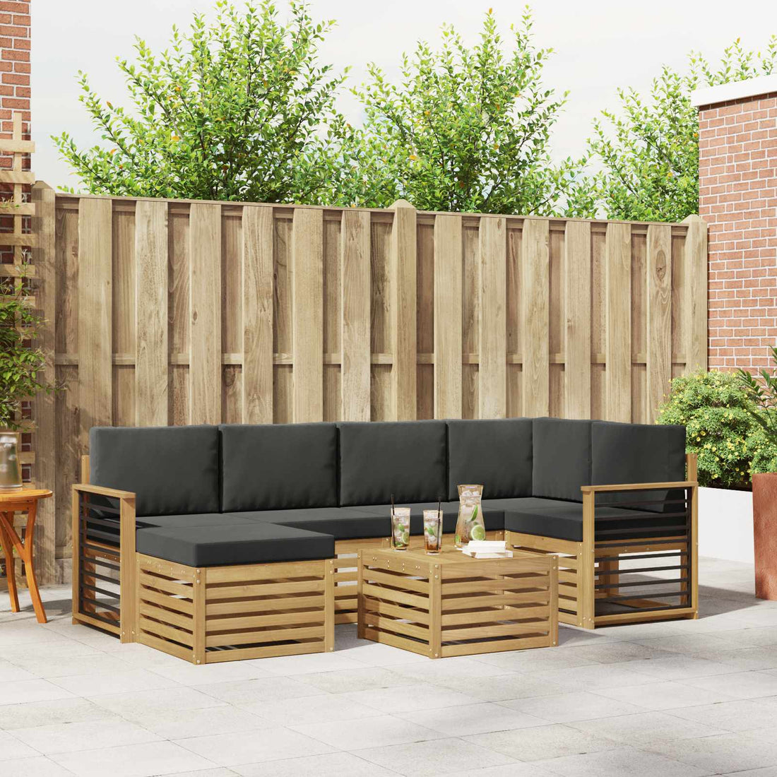 vidaXL Conjunto de sofás de exterior 7 uds. Blanco y Antracita