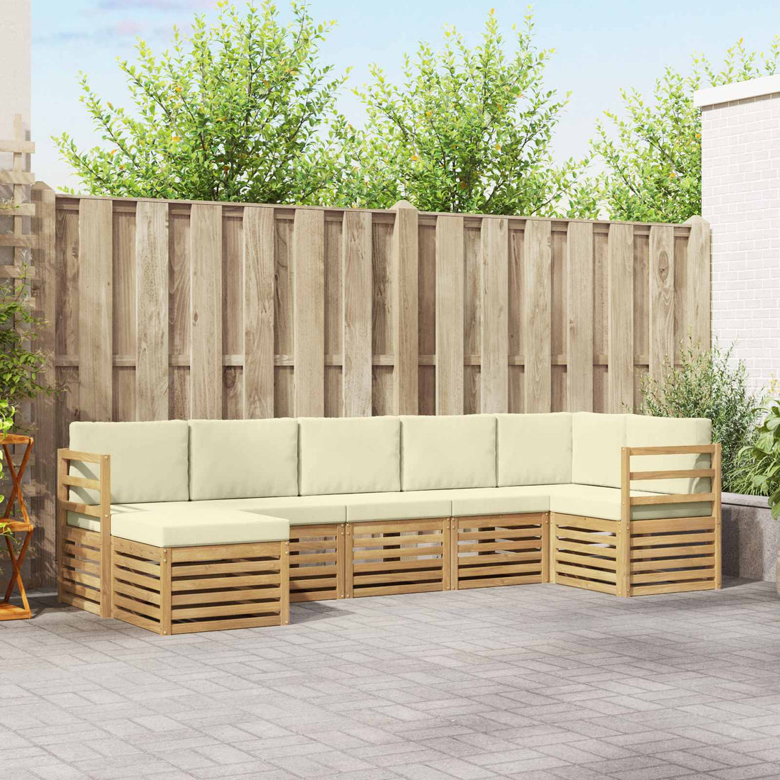 vidaXL Conjunto de sofás de exterior 7 uds. Blanco y Crema