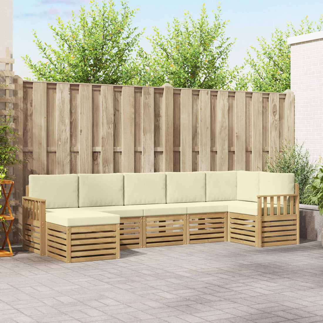 vidaXL Conjunto de sofás de exterior 7 uds. Blanco y Crema