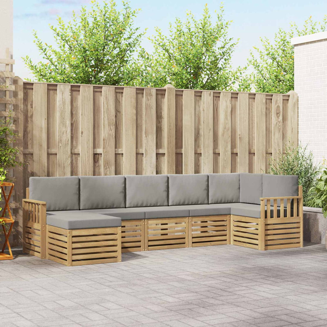 vidaXL Conjunto de sofás de exterior 6 uds. Blanco y Gris Claro