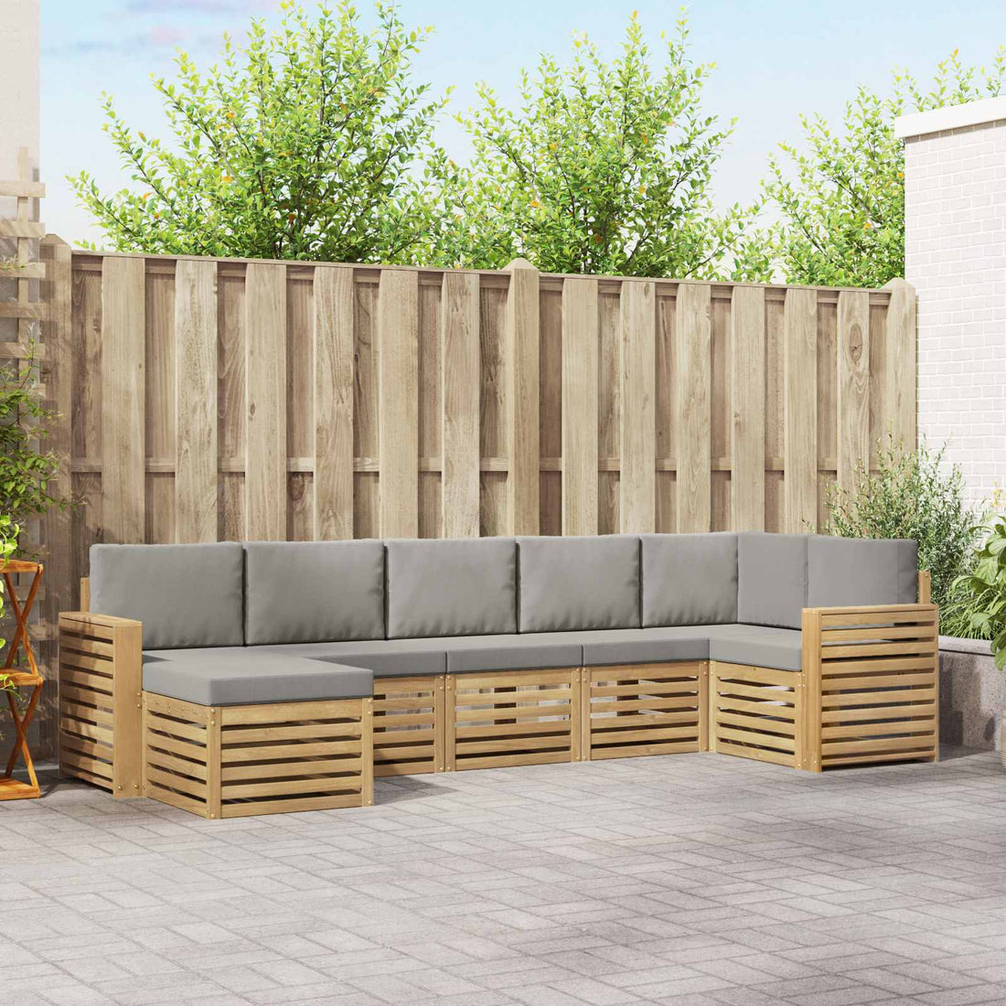 vidaXL Conjunto de sofás de exterior 7 uds. Blanco y Gris Claro
