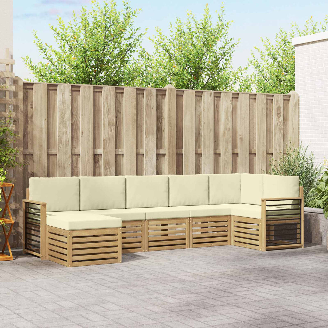 vidaXL Conjunto de sofás de exterior 7 uds. Blanco y Crema