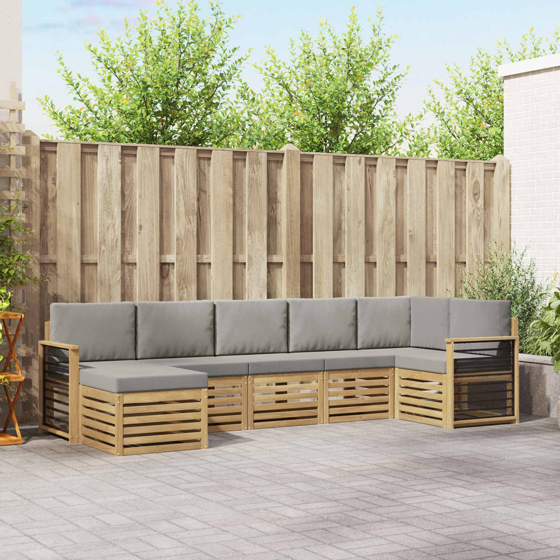 vidaXL Conjunto de sofás de exterior 7 uds. Blanco y Gris Claro
