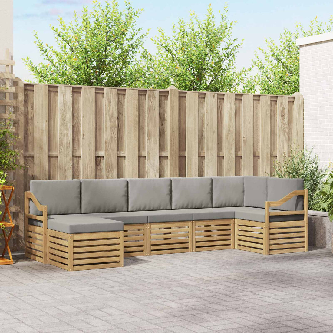 vidaXL Conjunto de sofás de exterior 7 uds. Blanco y Gris Claro