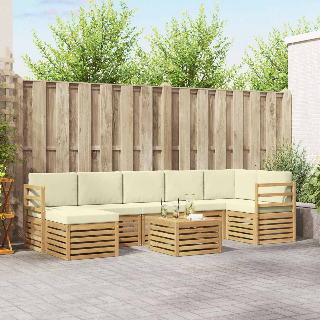vidaXL Conjunto de sofás de exterior 8 uds. Blanco y Crema Poliéster