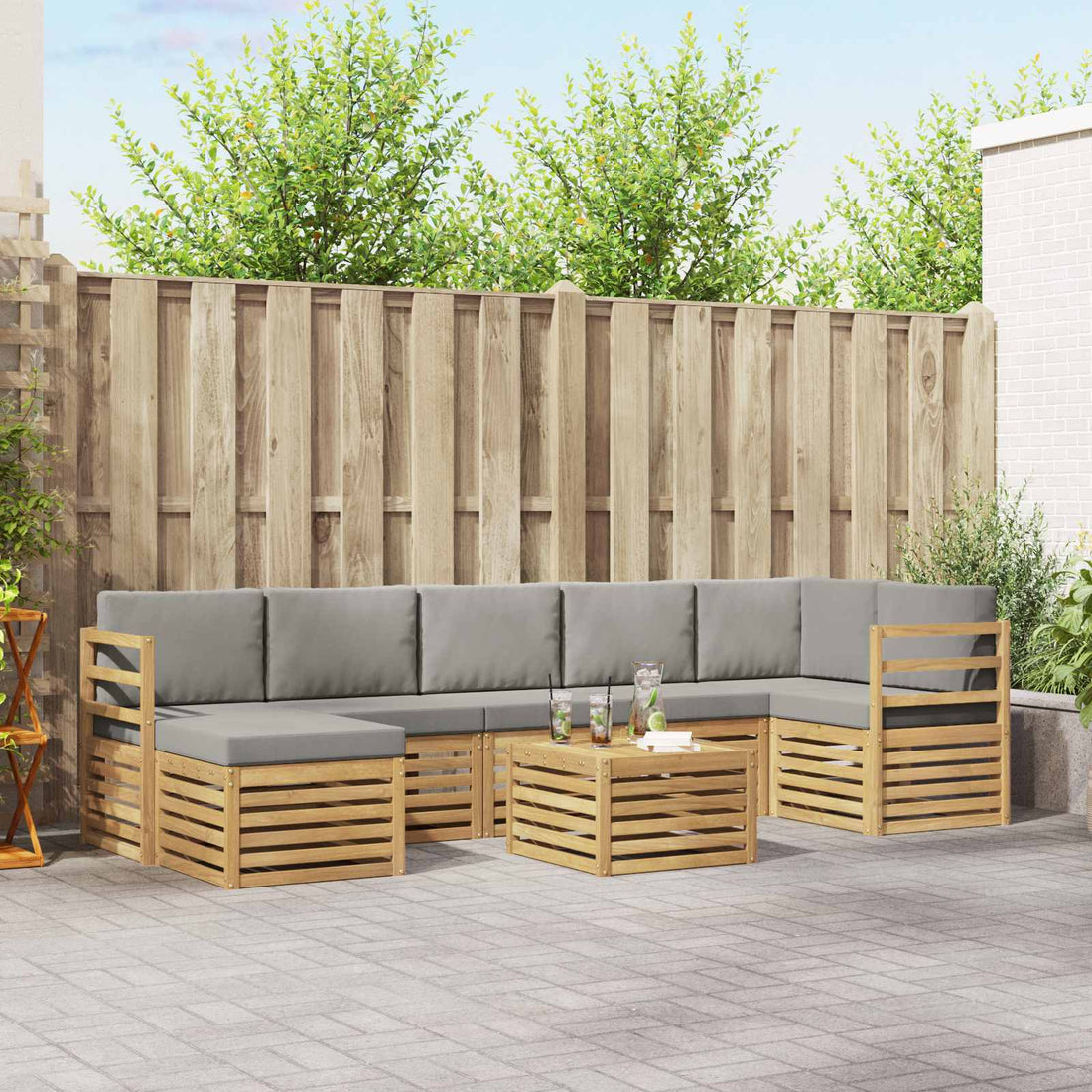 vidaXL Conjunto de sofás de exterior 8 uds. Blanco y Gris Claro
