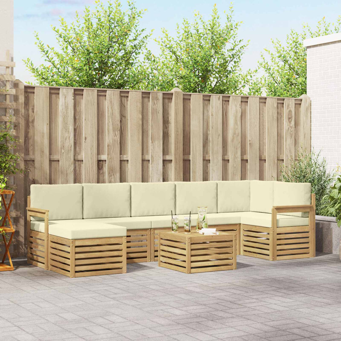 vidaXL Conjunto de sofás de exterior 8 uds. Blanco y Crema Poliéster