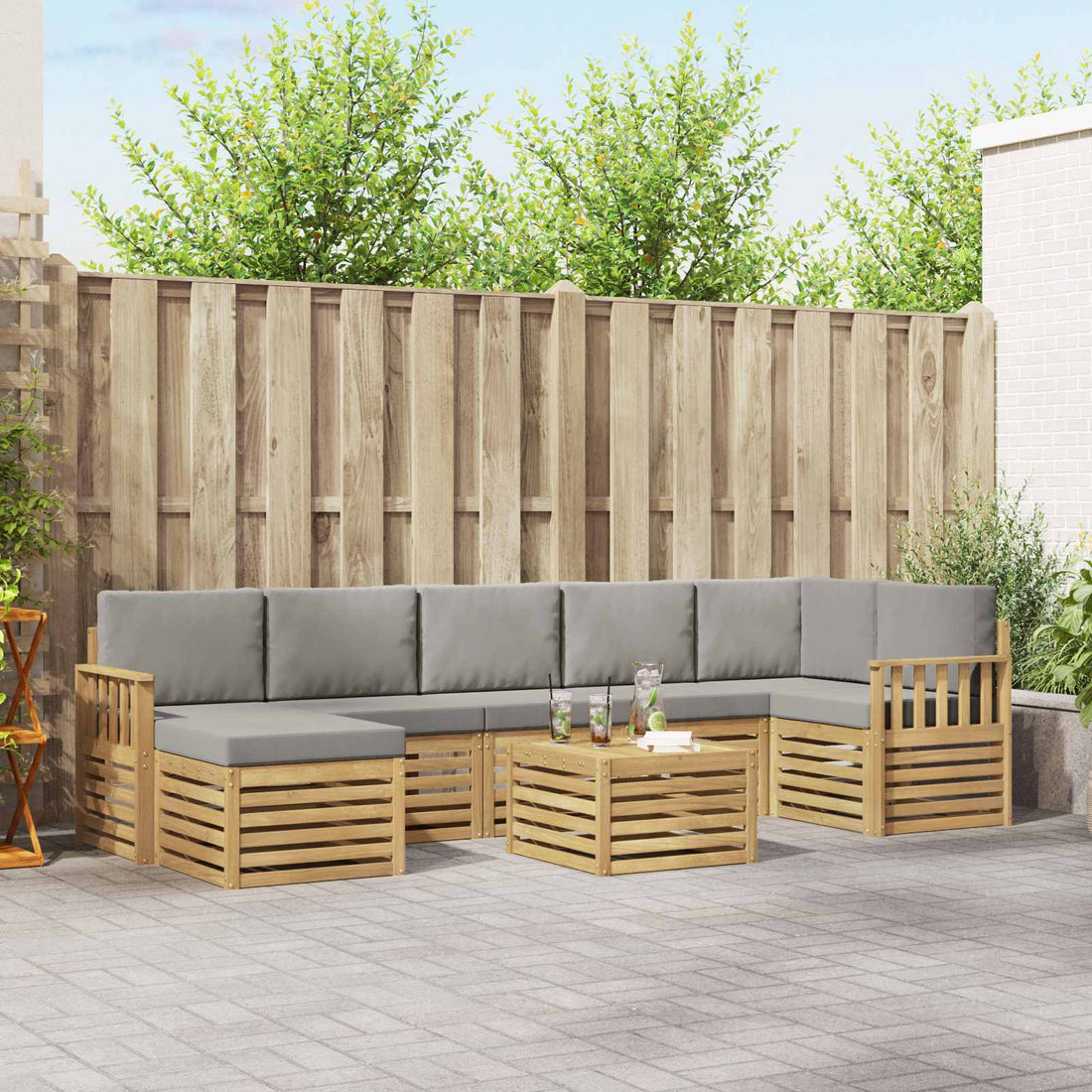 vidaXL Conjunto de sofás de exterior 7 uds. Blanco y Gris Claro