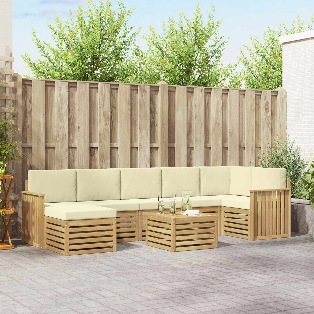 vidaXL Conjunto de sofás de exterior 8 uds. Blanco y Crema Poliéster