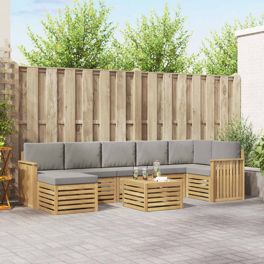 vidaXL Conjunto de sofás de exterior 8 uds. Blanco y Gris Claro