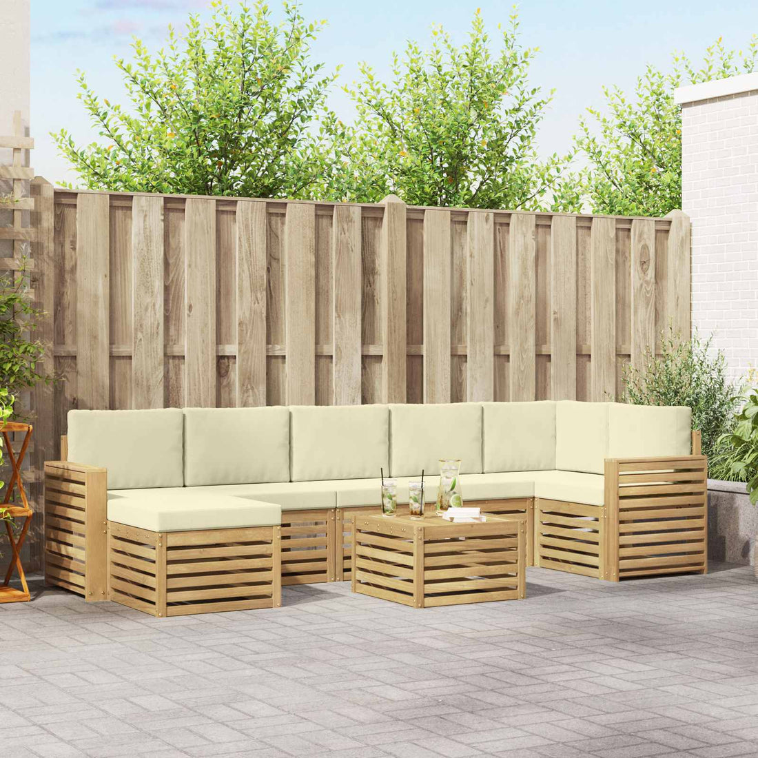 vidaXL Conjunto de sofás de exterior 8 uds. Blanco y Crema Poliéster