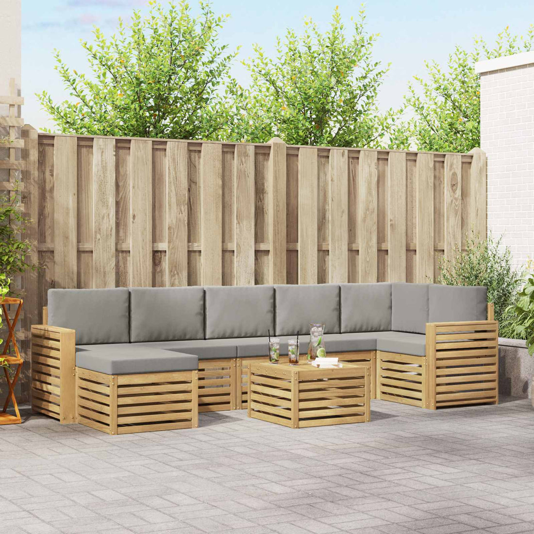 vidaXL Conjunto de sofás de exterior 8 uds. Blanco y Gris Claro
