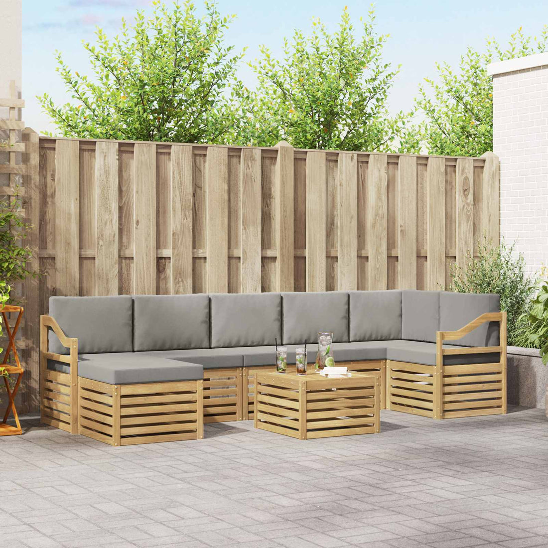 vidaXL Conjunto de sofás de exterior 8 uds. Blanco y Gris Claro