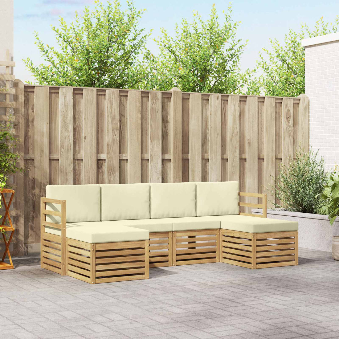 vidaXL Conjunto de sofás de exterior 6 uds. Blanco y Crema Poliéster