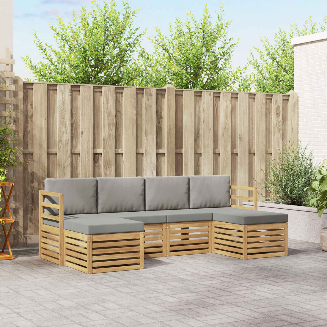 vidaXL Conjunto de sofás de exterior 6 uds. Blanco y Gris Claro