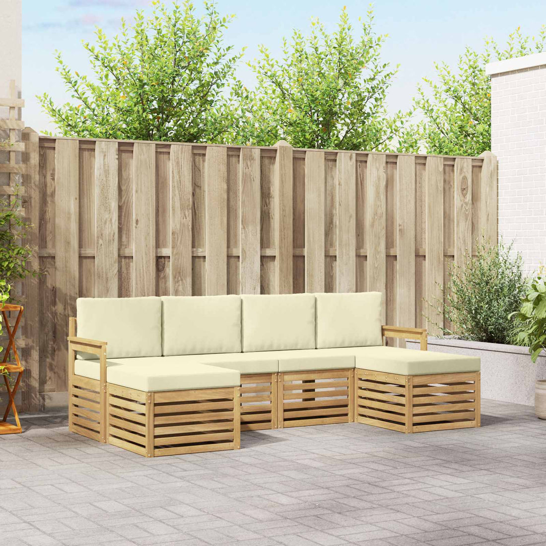 vidaXL Conjunto de sofás de exterior 6 uds. Blanco y Crema Poliéster